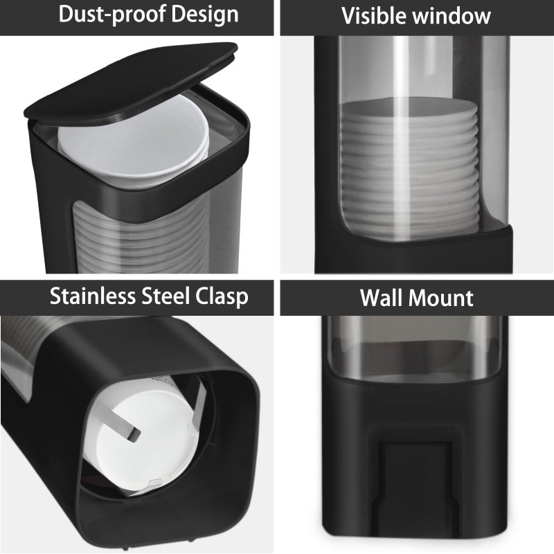 EOFJRUC Wall Mount Paper Cup Dispenser, Pull Type Cup Holder Fit 3oz - 5oz Disposable Small Cups, Bathroom Cup Dispenser for Home Hospital Office Gym (Black) - Image 3